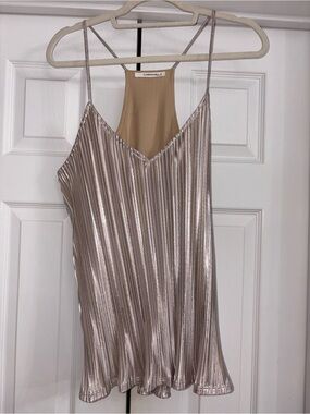 Caramel Metallic Pleated Slip Chemise in Rose Gold